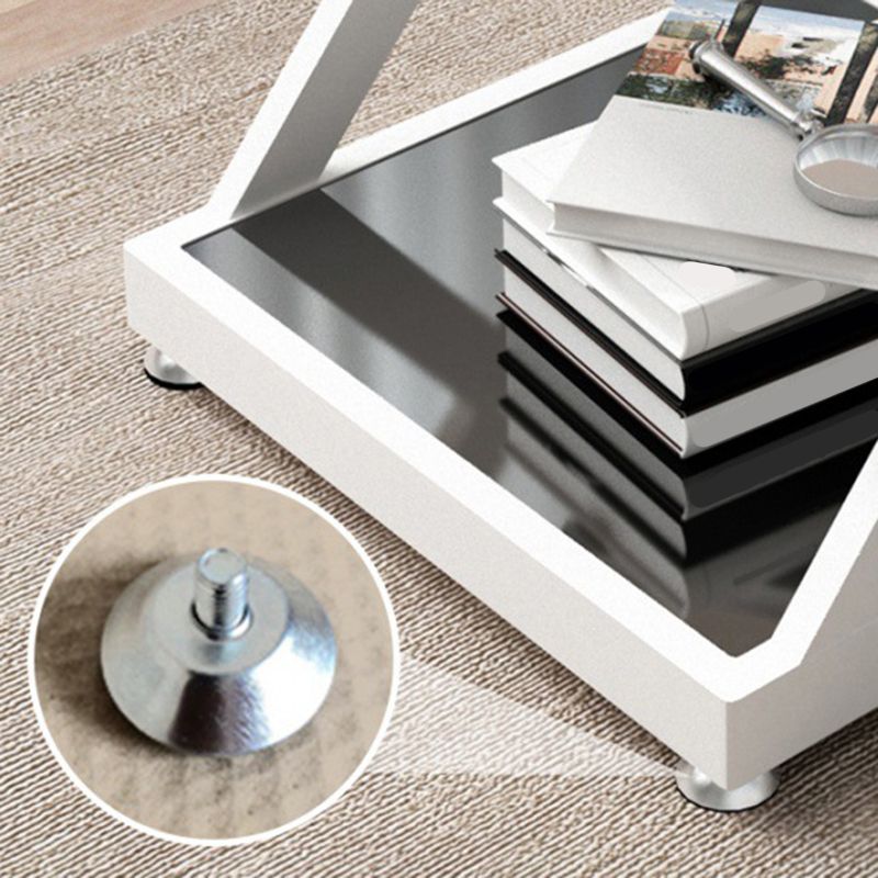 Modern Square End Table Double Tier Tempered Glass Sofa Side Table