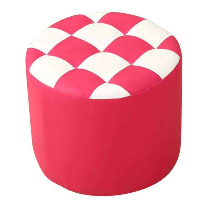 Ottoman Round Faux Leather Plaid Print Modern Tufted Tufted Ottoman