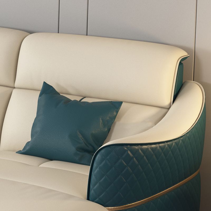 Beige Genuine Leather Sofa/Sectional Tear Resistant Square Arm Sofa for Living Room