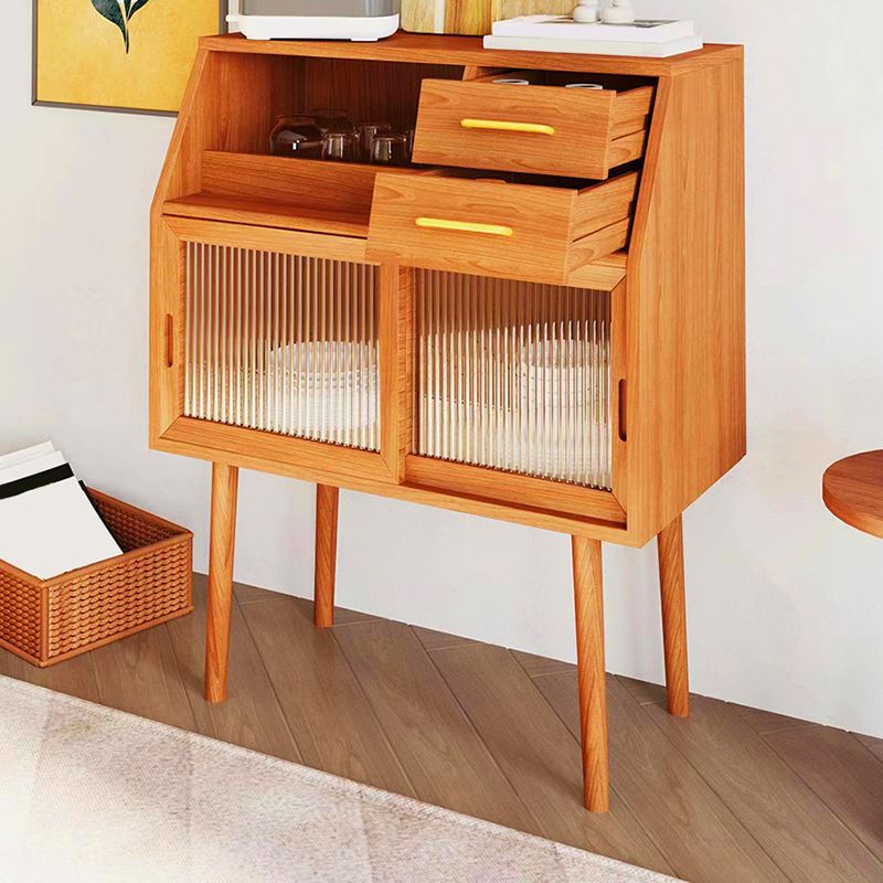 Glass Doors Wooden Display Stand Contemporary China Cabinet with Drawers