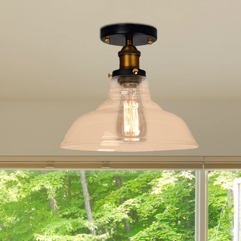 Barn Clear/Amber Glass Semi Mount Lighting Vintage 1 Bulb Bedroom Ceiling Light Fixture