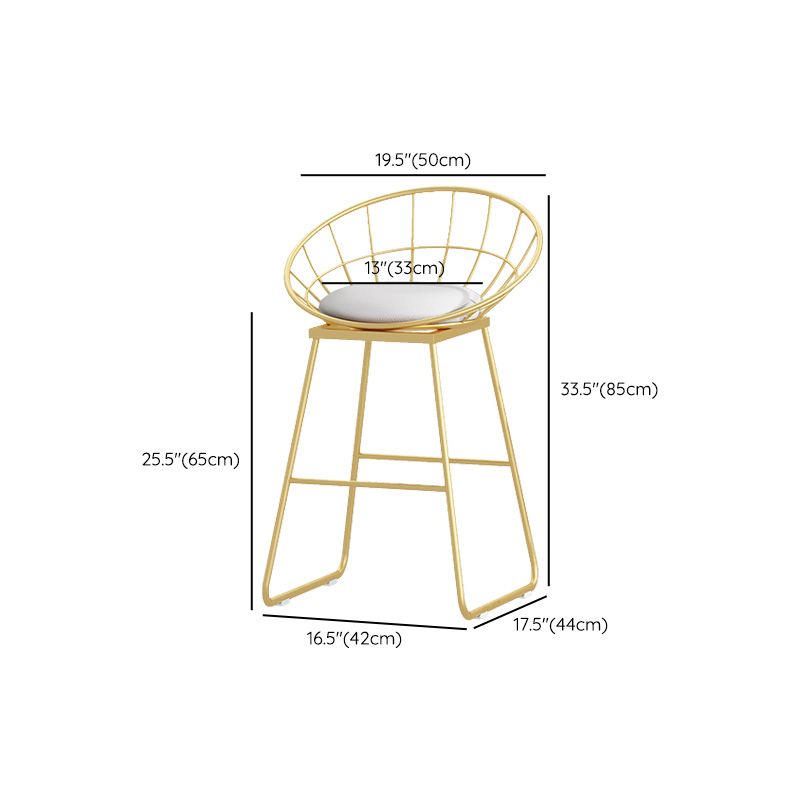 Glam Style Round Barstool Armless Low Back Bar Stool with Metal Base