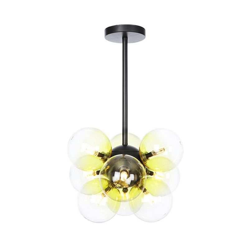 Lámpara de techo para sala de estar con 9 luces de vidrio gris/blanco/rojo iluminación semi empotrada de globo minimalista en negro/latón/cromo