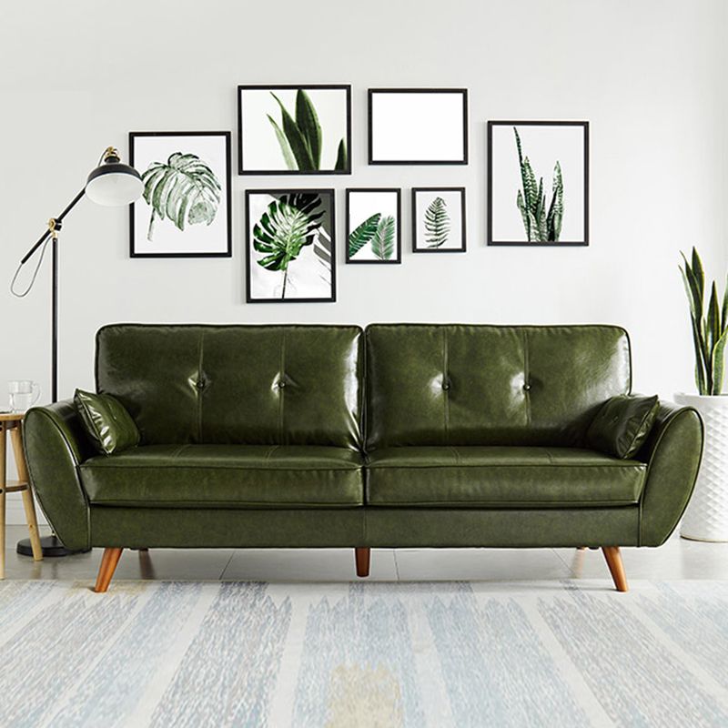 33.46" H Faux Leather Flared Arm Sofa with 2 Pillows Tufted Back Sofa