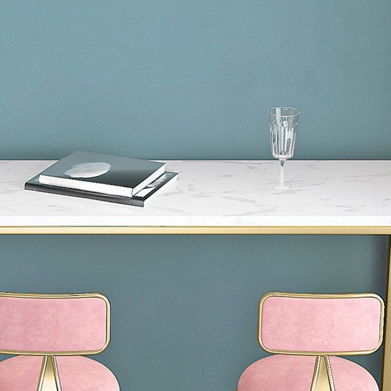 White Color Rectangle Bar Table Glam Style Faux Marble Bar Table
