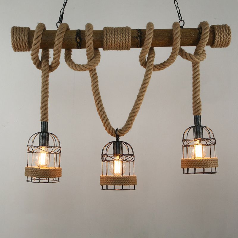 Birdcage Island Lighting Metallic Retro Industrial Style Pendant Lighting Fixtures for Restaurant