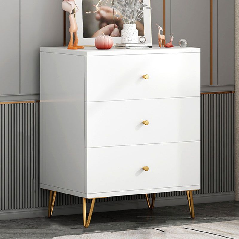 Contemporary Chest Horizontal White Wood Storage Chest with Metal Feet