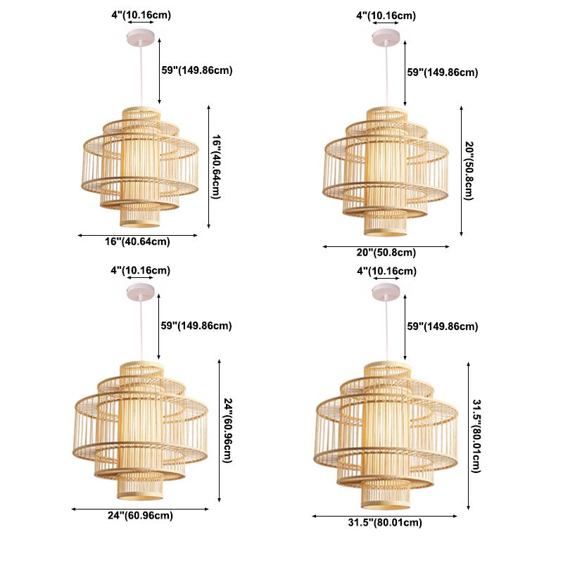 Chinese cilinderhangende lamp dineren beige rattan hanger plafondlicht met 1 licht