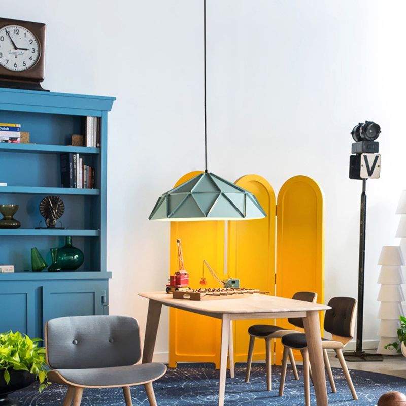 Luz de suspensión de metal de tazón moderno 1 iluminación de luz en azul para el comedor