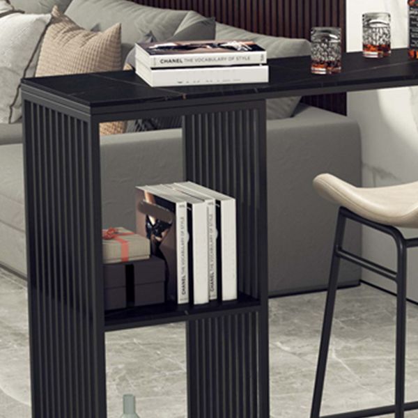 Industrial Stone Top Bar Dining Table Rectangle Bar Table with Storage Base