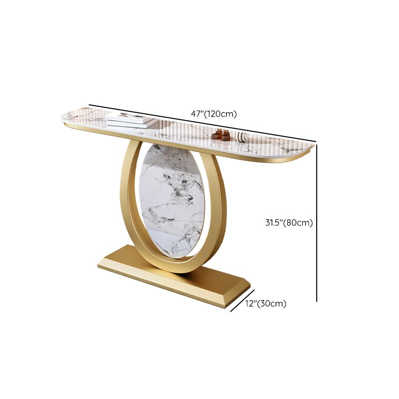 12 inch Wide Glam Console Table Half Moon Stone Accent Table with Legs