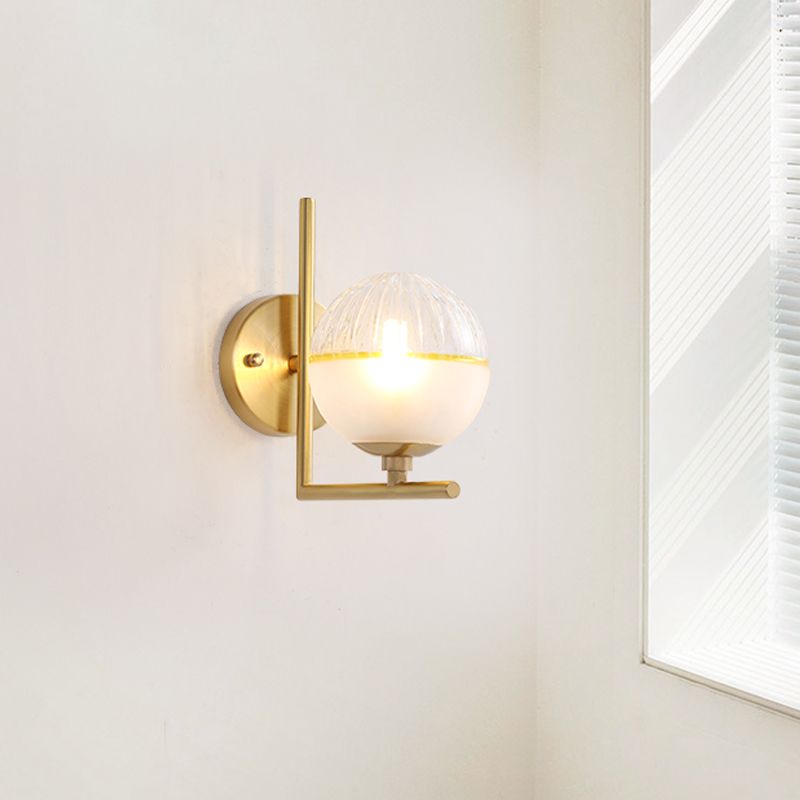 Frosted Glass Global Sconce Modernist 1 Head Brass Wall Mounted Light Fixture with Metal Arm