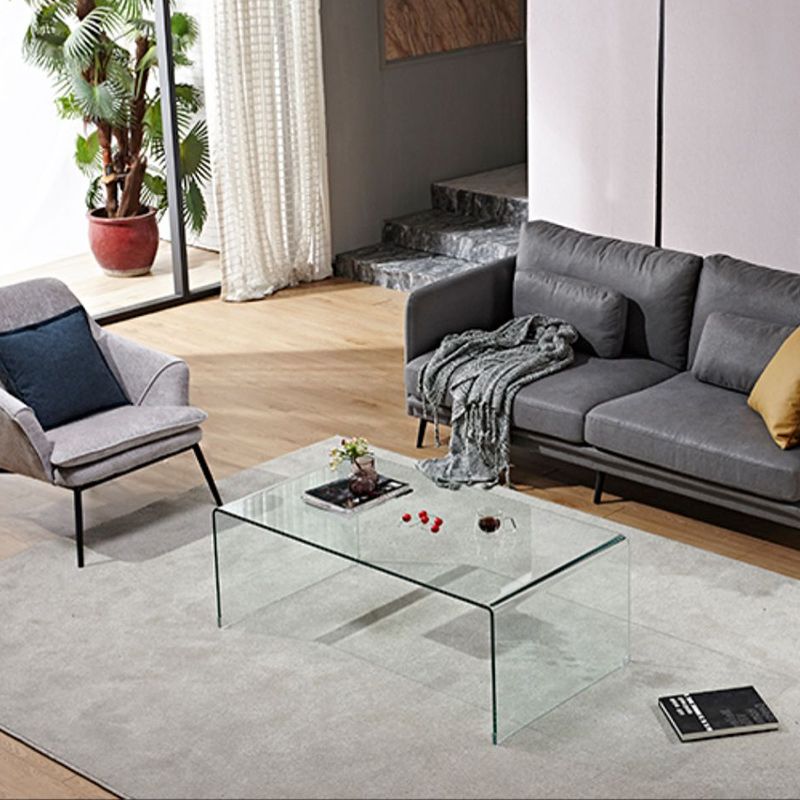 Modern Rectangle Glass Coffee Table Sled Base Cocktail Table