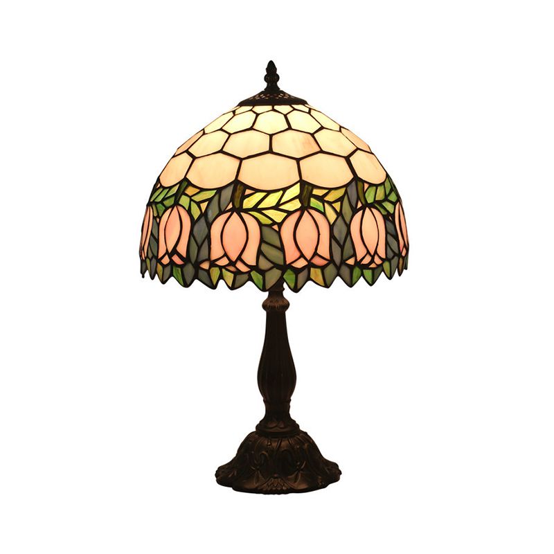 Mediterranean Dragonfly/Star/Tulip Nightstand Lamp Single Head Stained Glass Table Light in Bronze for Bedside