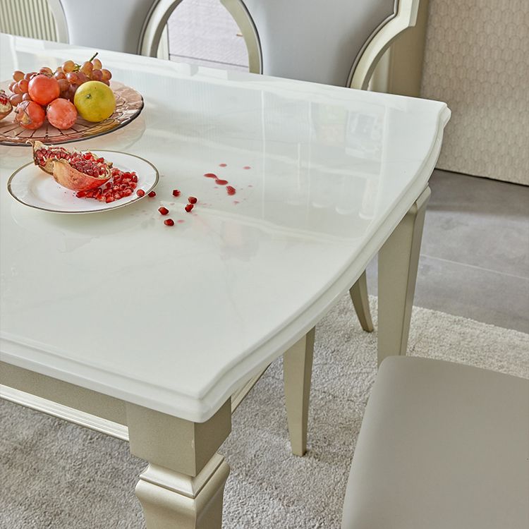 Glam Rectangle Dining Table White Faux Marble Tabletop for Home