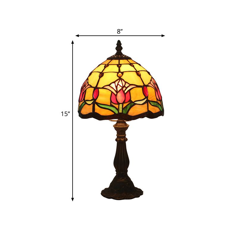 Antike Messing Einkopf Nachttisch Lampe Mediterraner Glas Rosa Rose/Rot Rose/Tulpe Nachttisch