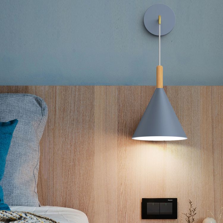 Geometric Shade Wall Hanging Lamp Macaron Style Iron 1 Bulb Bedroom Reading Wall Light