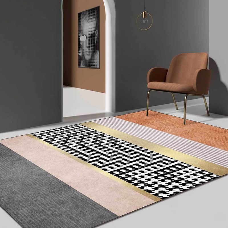 Modernist Houndstooth Pattern Rug Orange Polyester Rug Non-Slip Pet Friendly Washable Are Rug for Bedroom