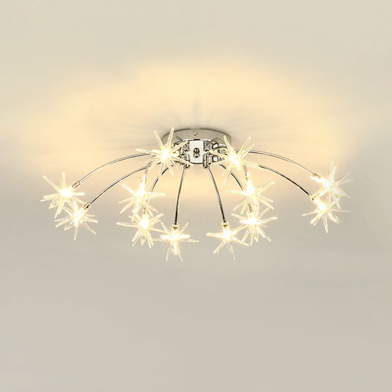 Lámpara de techo semi empotrada LED cromada/dorada contemporánea de montaje semiempotrado de metal en forma de fuegos artificiales 12/15/21 luces