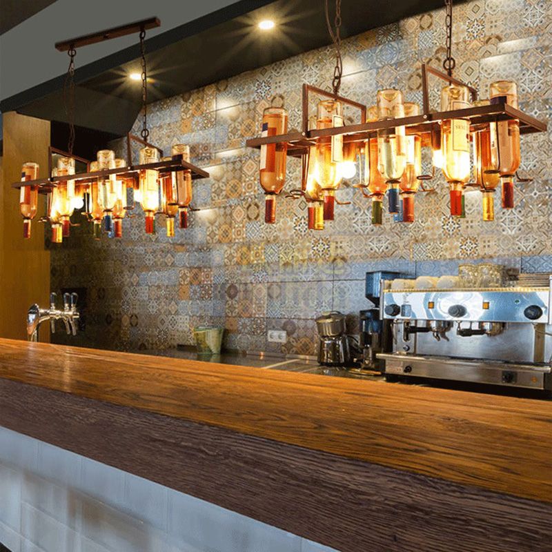 Eiland hanger verlichting vintage stijl balk hangende plafondarmatuur met flessen metalen tint in meerkleurig