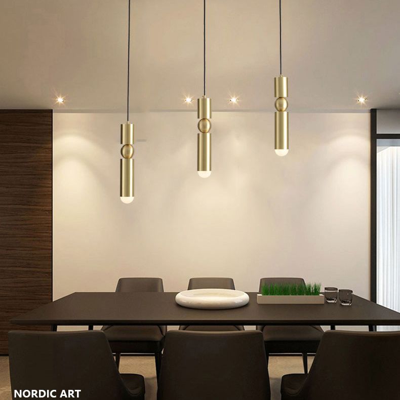 Gold Tubular Pendant Light Kit Simplicity Style Metal Pendant Light Fixture for Bedroom