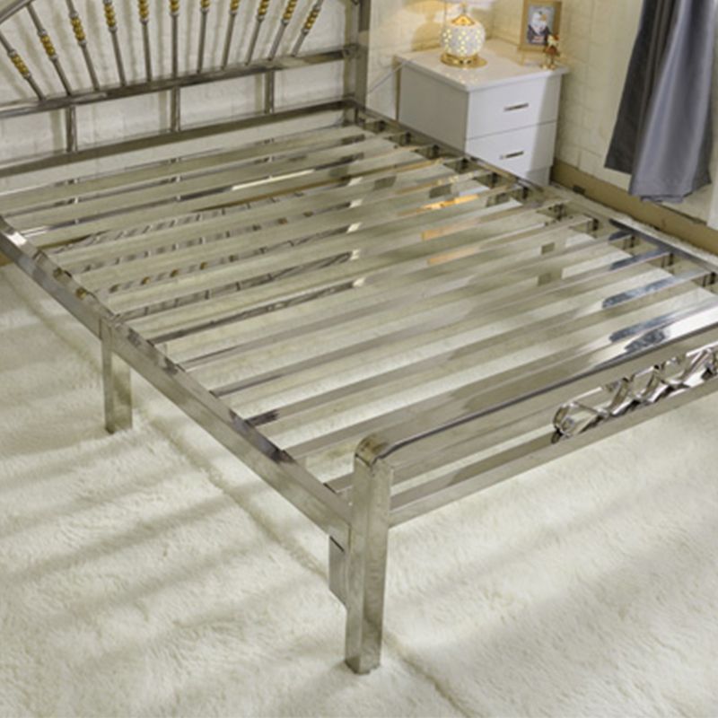 Silver Metal Folding Bed Arched Open-Frame Bed with Headboard
