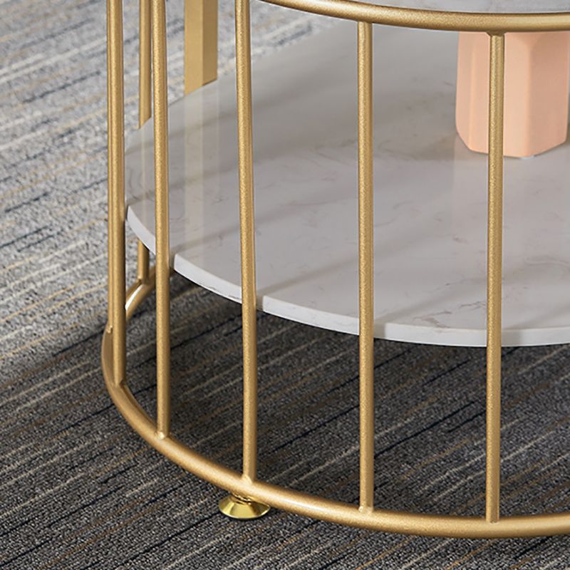 Glam Marble Top Coffee Cocktail Table with Oval Top and Iron Base