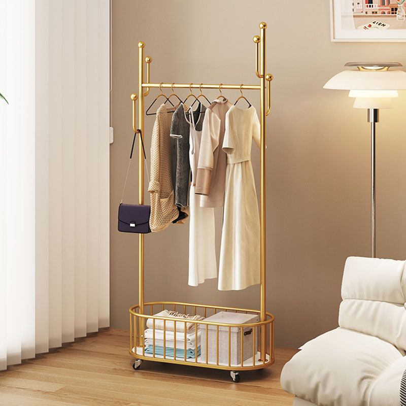 Gorgeous Clothes Hanger Basket Storage Metal Coat Rack with Castors