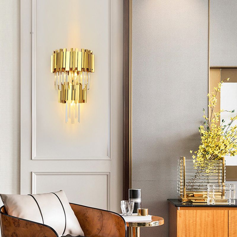 Postmodern Style Crystal Wall Light Gold Layered Wall Sconce for Living Room