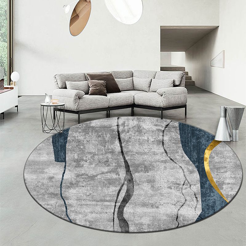 Round Graphic Print Rug Polyester Casual Carpet Pet Friendly Area Rug for Living Room