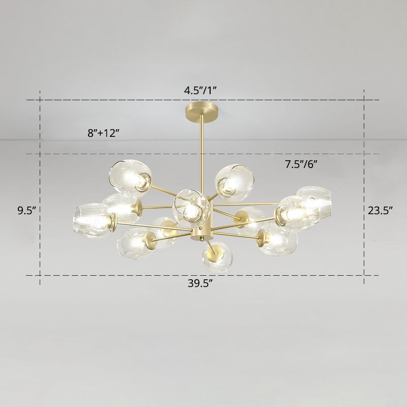 Dimpled Blown Glass Cup Chandelier Postmodern Gold Finish Hanging Lamp for Living Room