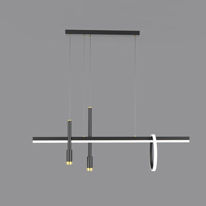 Shaded Island Chandelier Light Simplicity-Style LED Black Hanging Ceiling Light for Kitchen