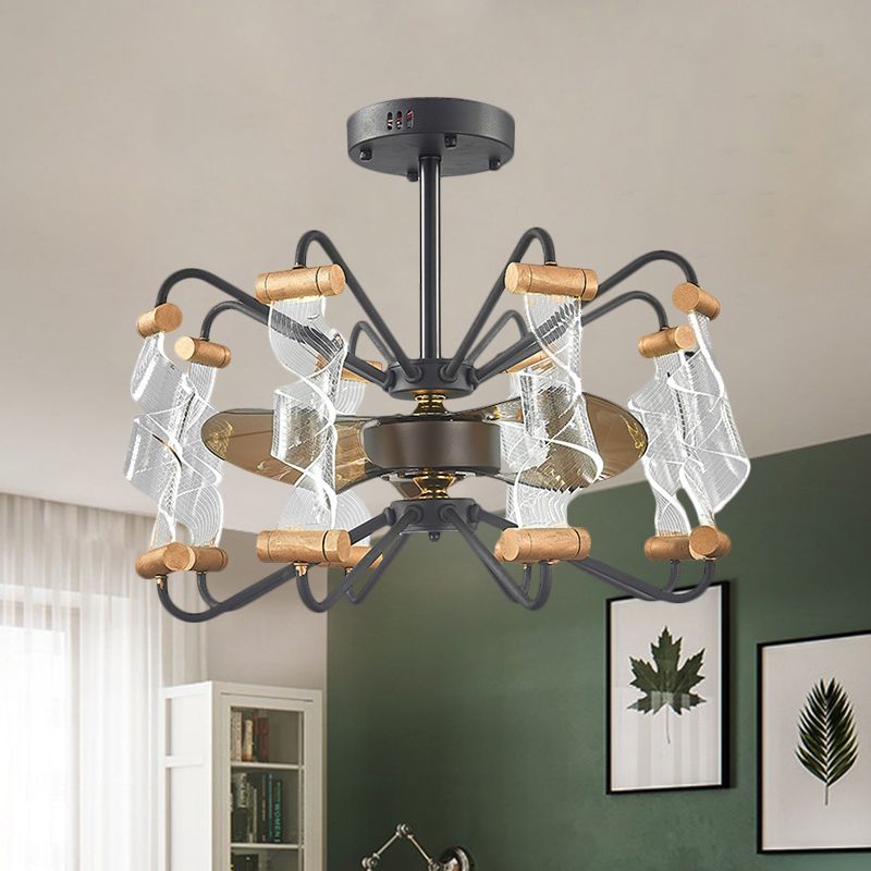 Lampada da ventola a soffitto intrecciata da 29,5 "Larghezza a soffitto intrecciato moderno 8 luci nere la lampada semi-filo in 3 pale