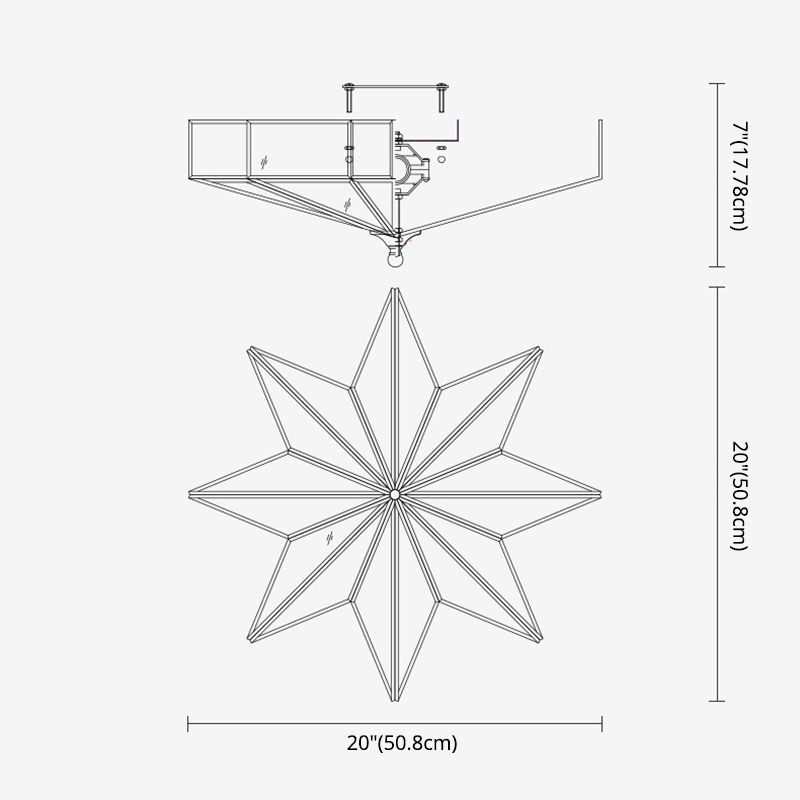 19.7 Inches Wide Octagonal Star Brass Ceiling Light White Glass Shade 4-Lights Traditional Rustic Style Flush Mount Lamp