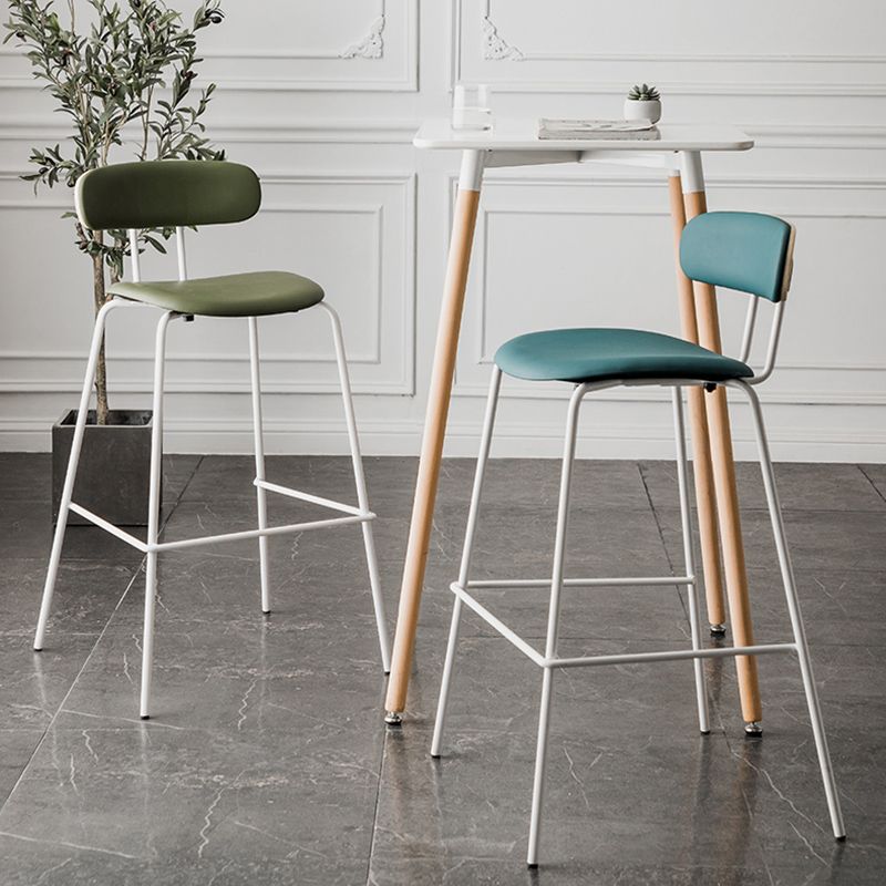 Industrial Iron Legs Bar Stool PU Leather Low Back Barstools for Living Room