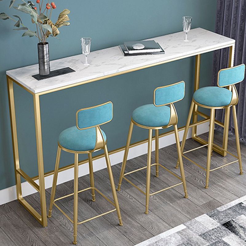 White Color Rectangle Bar Table Glam Style Faux Marble Bar Table