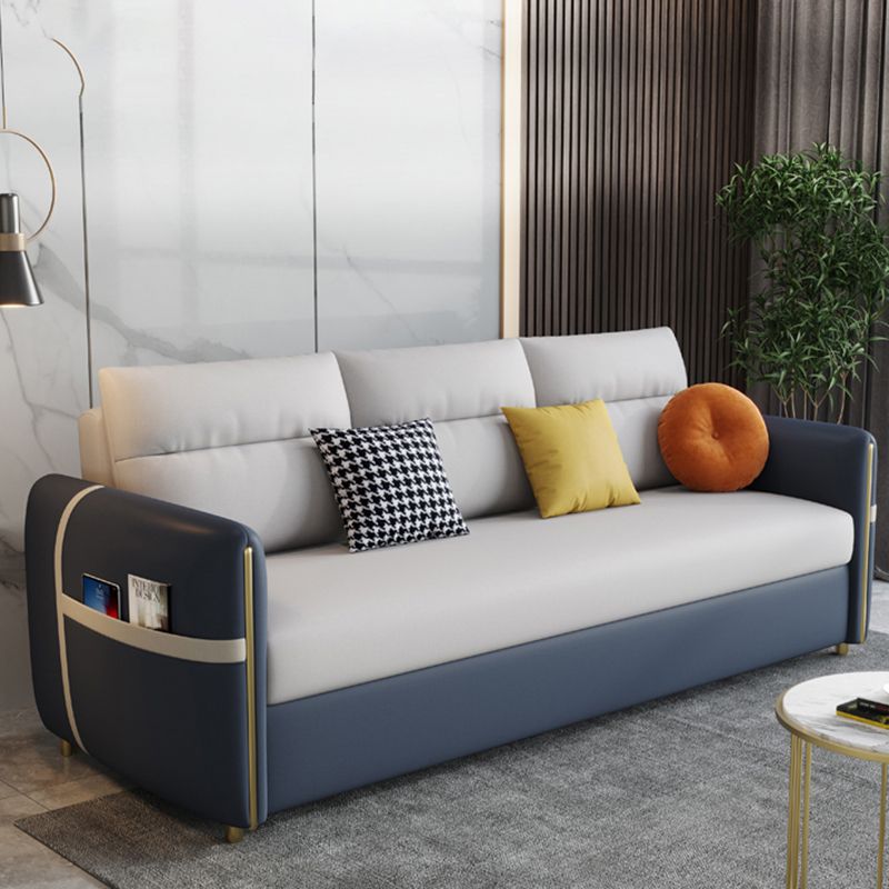 Contemporary Convertible Faux Leather Square Arm Bed Settee with Pillows