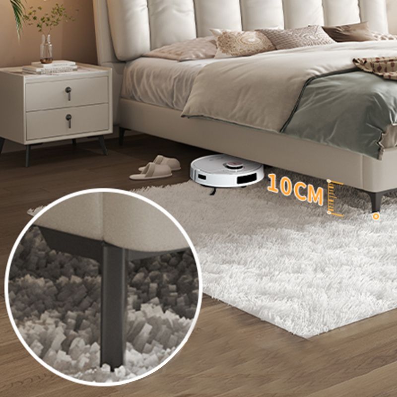 Modern White Panel Bed Wood and Upholstered Bed Frame, 42.5" Tall