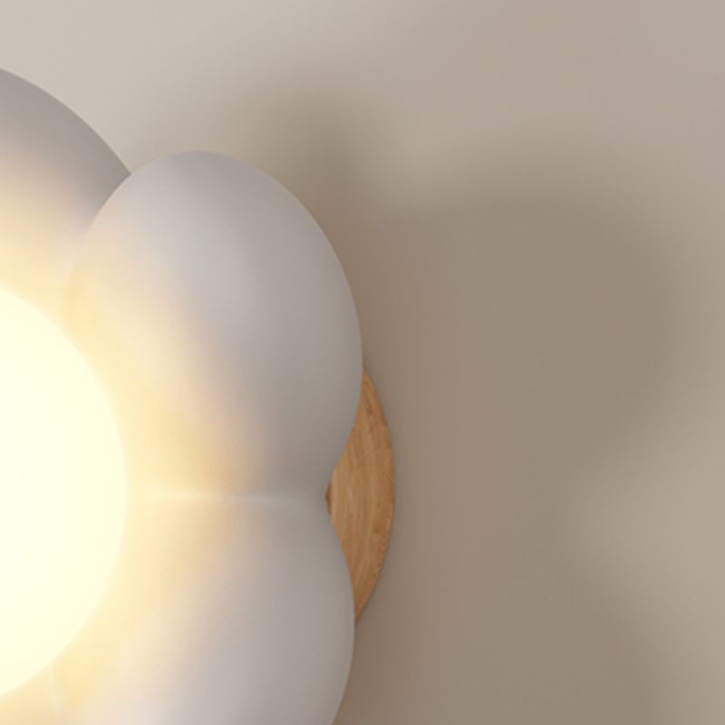 Children Style Wall Mount Lamp Wooden Flower Shape with Glass Shade for Bedroom