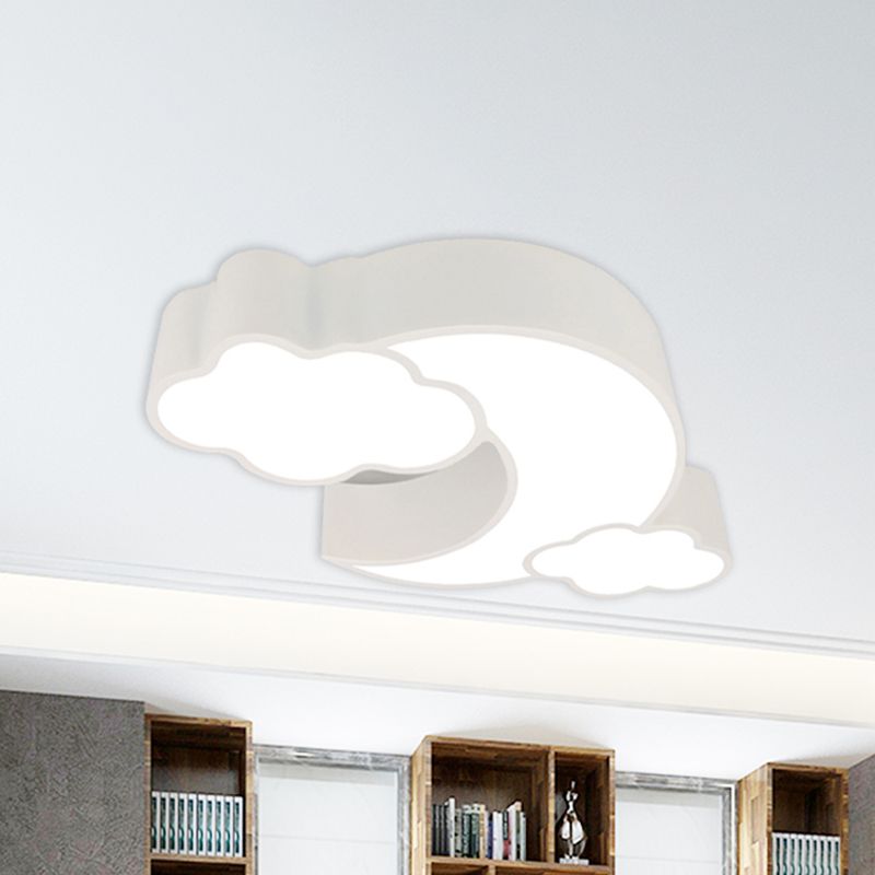 Acrylic Cloud Moon Flush Mount Light Contemporary Ceiling Lamp in Red for Study Room