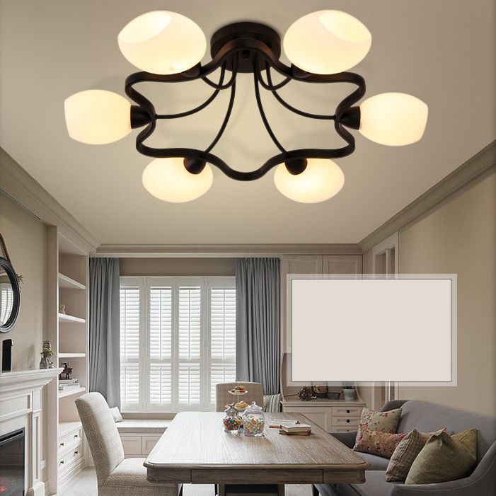 Ronde semi-inbouwlamp Melkglas Traditionele inbouwplafondlamp