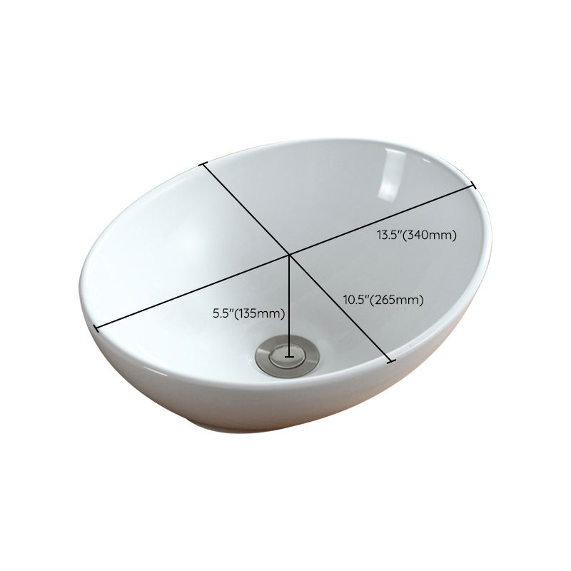 Modern Bathroom Sink Pop-Up Drain Porcelain Round Vessel Sink