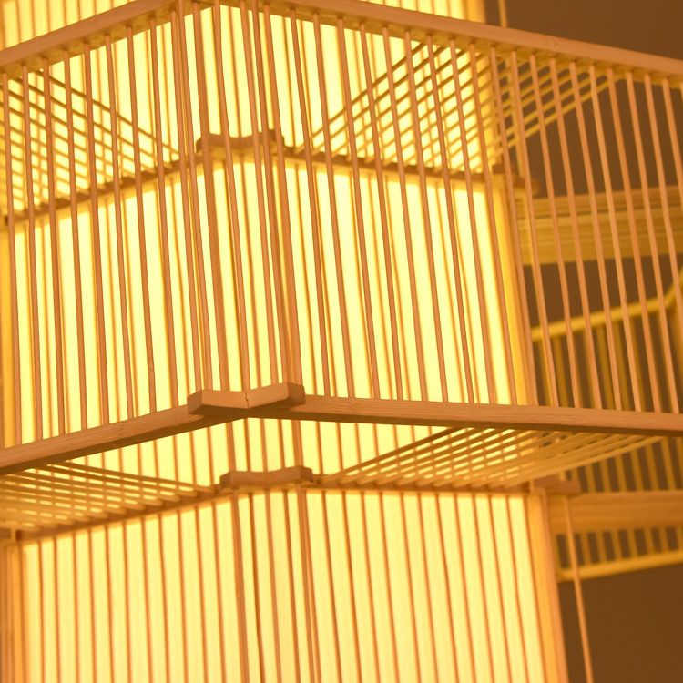 Bamboo Asia Pendant Light 1-Light Beige Hanging Ceiling Light for Tea Room