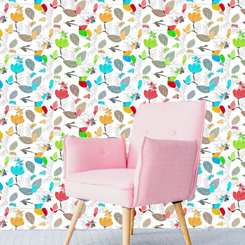 Watercolor Flower Self-Stick Wallpaper Panels Yellow-Blue Country Style Wall Decor