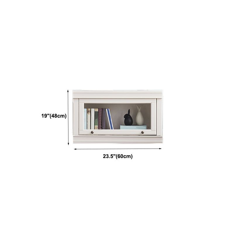 Modern Closed Storage Bookcase 12.5" W White Wooden Bookshelf with Glass Doors