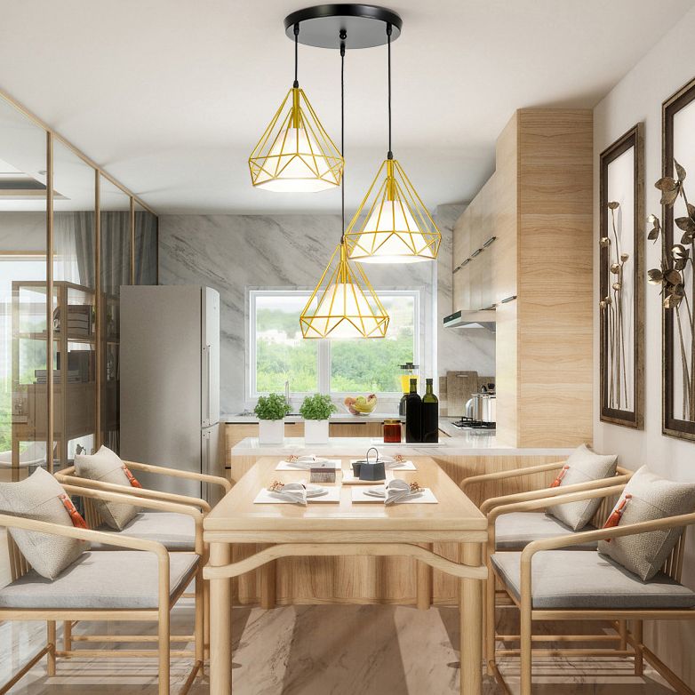 Diamond Iron Cluster Custing Lighting Post-Modern Restaurant Hanging Lamp in oro