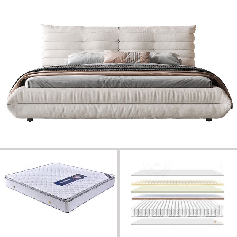 37.4" Tall Glam Panel Bed Wood and Upholstered Standard Bed in White