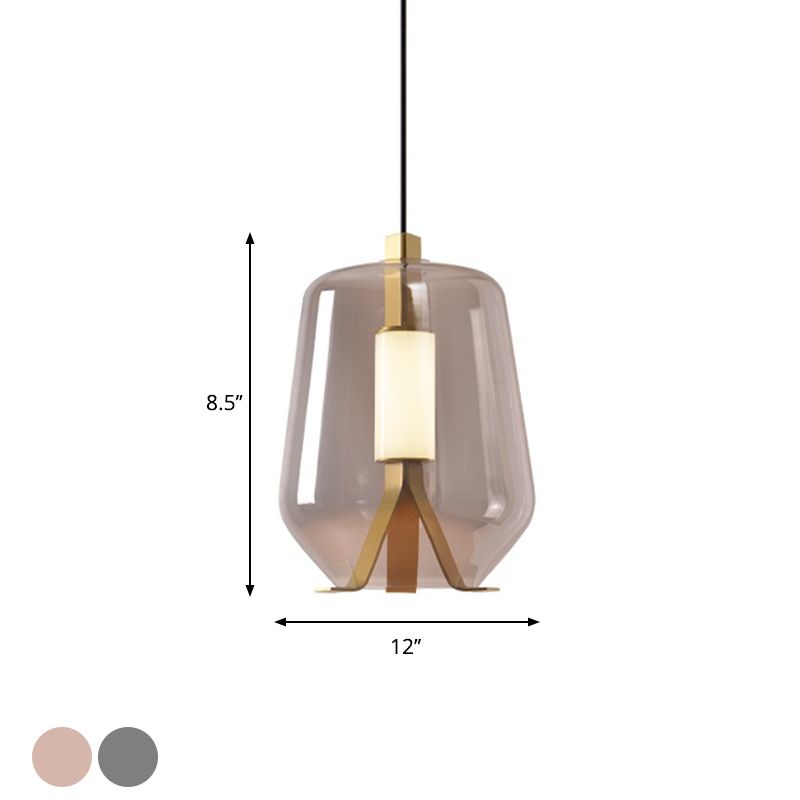 Dining Table LED Pendant Lighting Postmodern Brass Hanging Light with Bottle Smoke Grey/Cognac Glass Shade