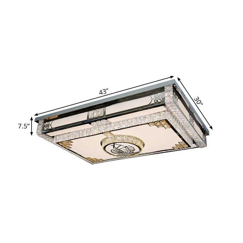 Modern Rectangle Flush Mount Lamp Clear Crystal Blocks LED Ceiling Fixture in Stainless-Steel
