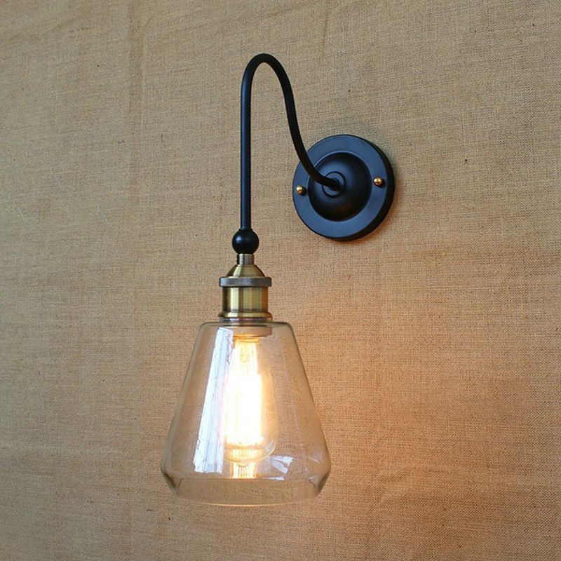 1 Bulb Tapered Wall Mounted Light Fixture Rustic Style Brass Clear Glass Lighting